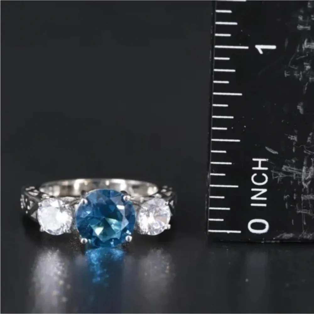 NWOT Sterling silver blue topaz CZ 3 stone ring